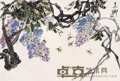 郑道卿 紫藤 立轴 67×67cm